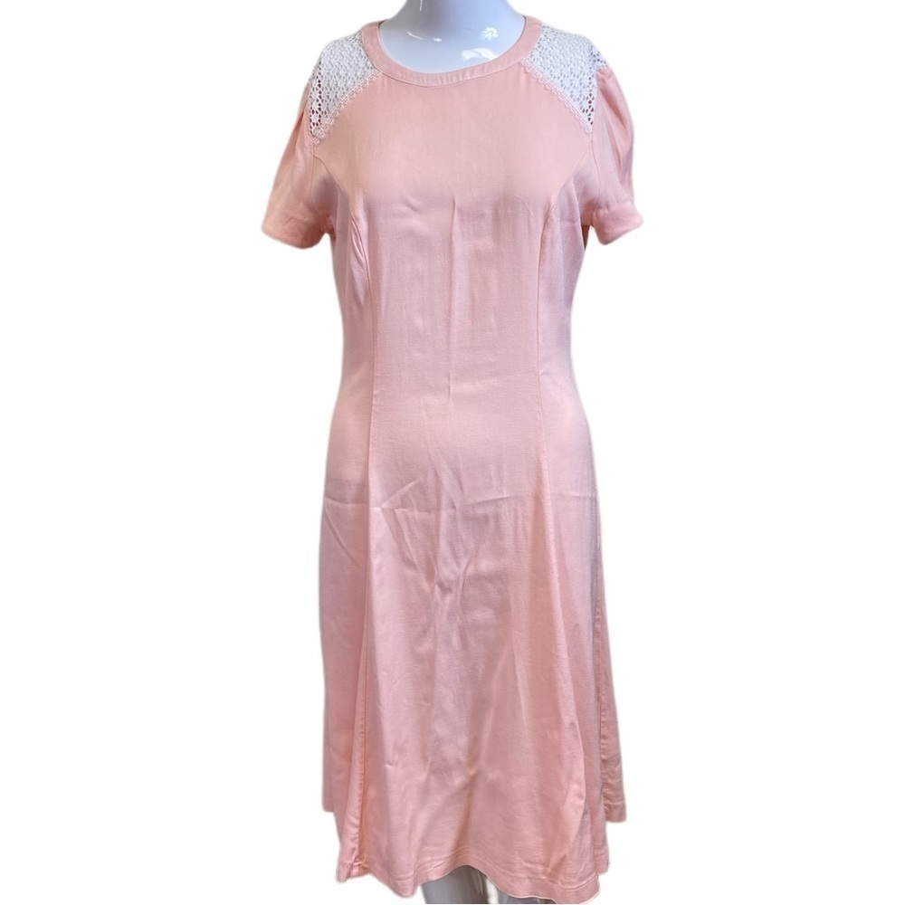Monica Ricci Peach Dress - Size 6 - White Lace